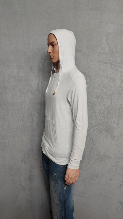 Vintage Brave Soul Hooded T-Shirt White Long Sleeve Retro Y2K Men's Size Small S
