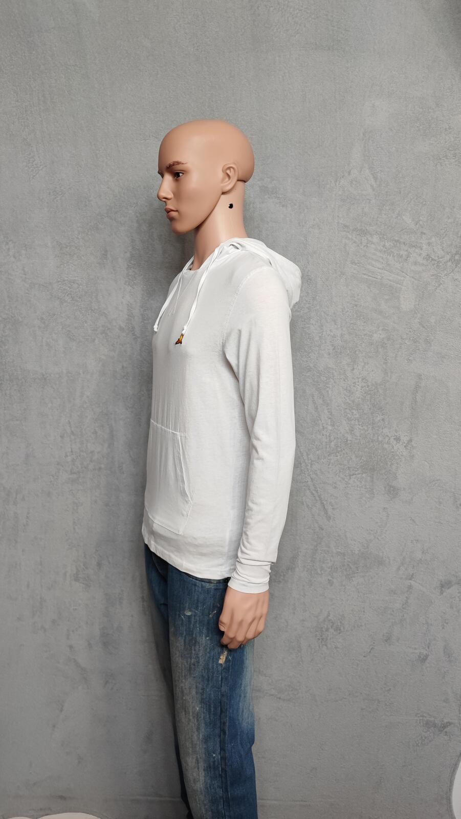 Vintage Brave Soul Hooded T-Shirt White Long Sleeve Retro Y2K Men's Size Small S