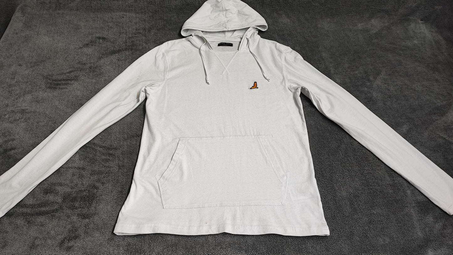 Vintage Brave Soul Hooded T-Shirt White Long Sleeve Retro Y2K Men's Size Small S
