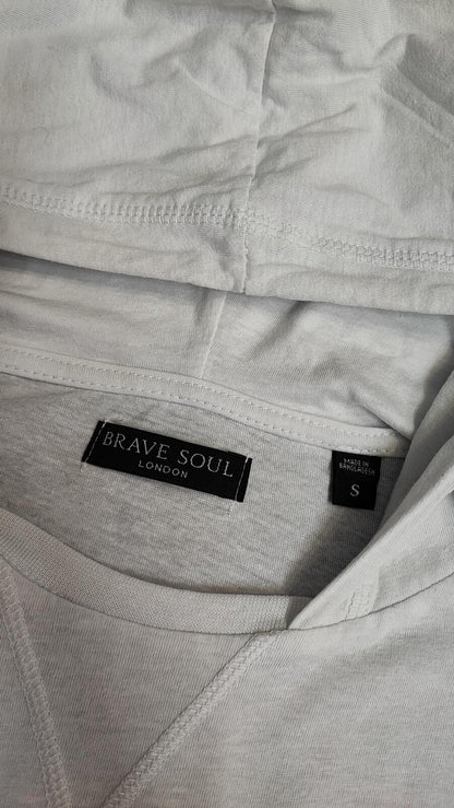 Vintage Brave Soul Hooded T-Shirt White Long Sleeve Retro Y2K Men's Size Small S