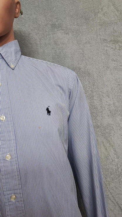 Vintage Chaps Ralph Lauren Striped Long Sleeve Shirt Blue White Men's Size Large