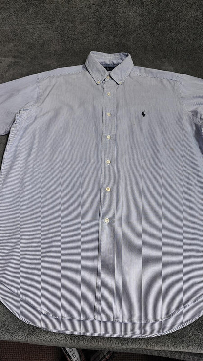 Vintage Chaps Ralph Lauren Striped Long Sleeve Shirt Blue White Men's Size Large