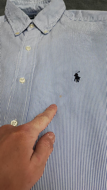 Vintage Chaps Ralph Lauren Striped Long Sleeve Shirt Blue White Men's Size Large
