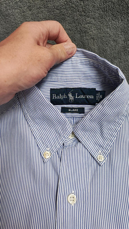 Vintage Chaps Ralph Lauren Striped Long Sleeve Shirt Blue White Men's Size Large