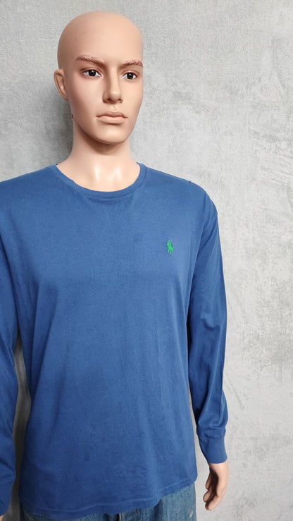 Vintage Ralph Lauren Long Sleeve T-Shirt Blue Retro 90s Men's Size XXL