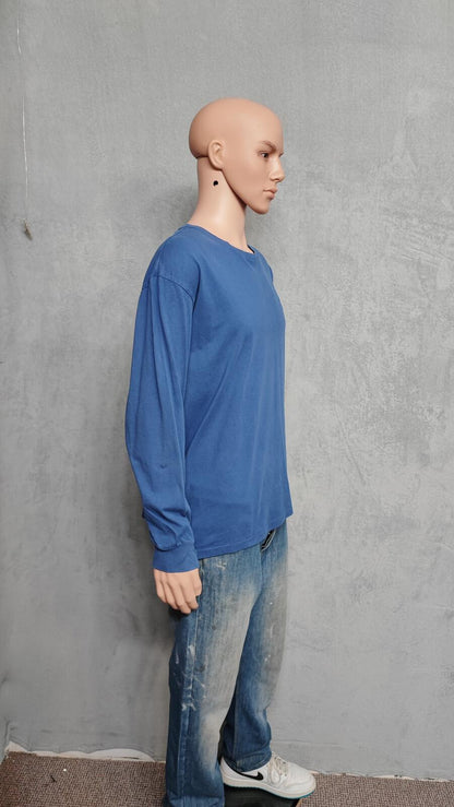 Vintage Ralph Lauren Long Sleeve T-Shirt Blue Retro 90s Men's Size XXL