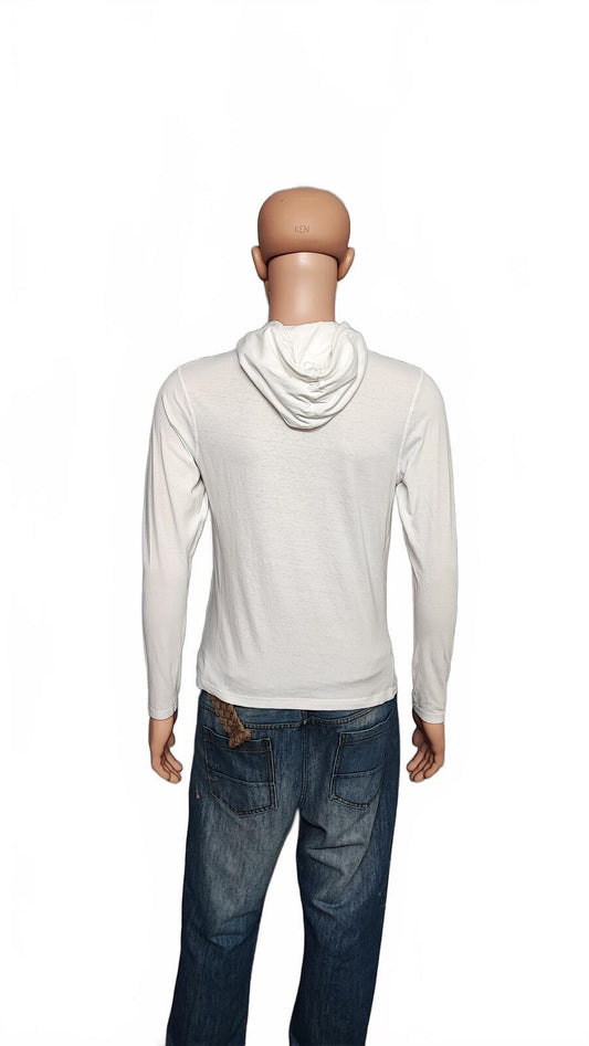 Vintage Brave Soul Hooded T-Shirt White Long Sleeve Retro Y2K Men's Size Small S