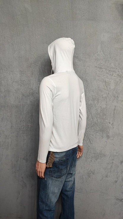 Vintage Brave Soul Hooded T-Shirt White Long Sleeve Retro Y2K Men's Size Small S