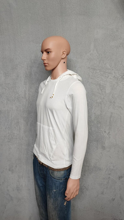 Vintage Brave Soul Hooded T-Shirt White Long Sleeve Retro Y2K Men's Size Small S