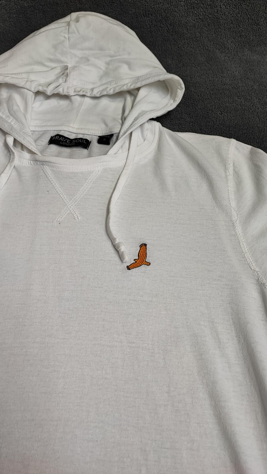 Vintage Brave Soul Hooded T-Shirt White Long Sleeve Retro Y2K Men's Size Small S