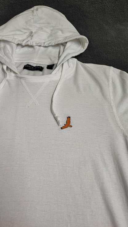 Vintage Brave Soul Hooded T-Shirt White Long Sleeve Retro Y2K Men's Size Small S