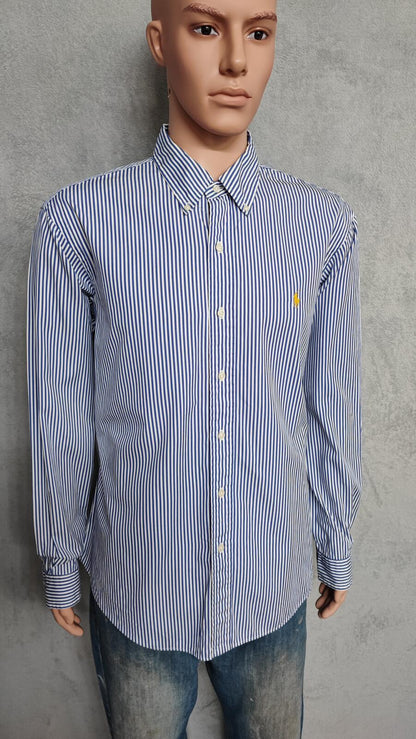Vintage Polo Ralph Lauren Striped Long Sleeve Shirt Blue White Preppy Size XXL