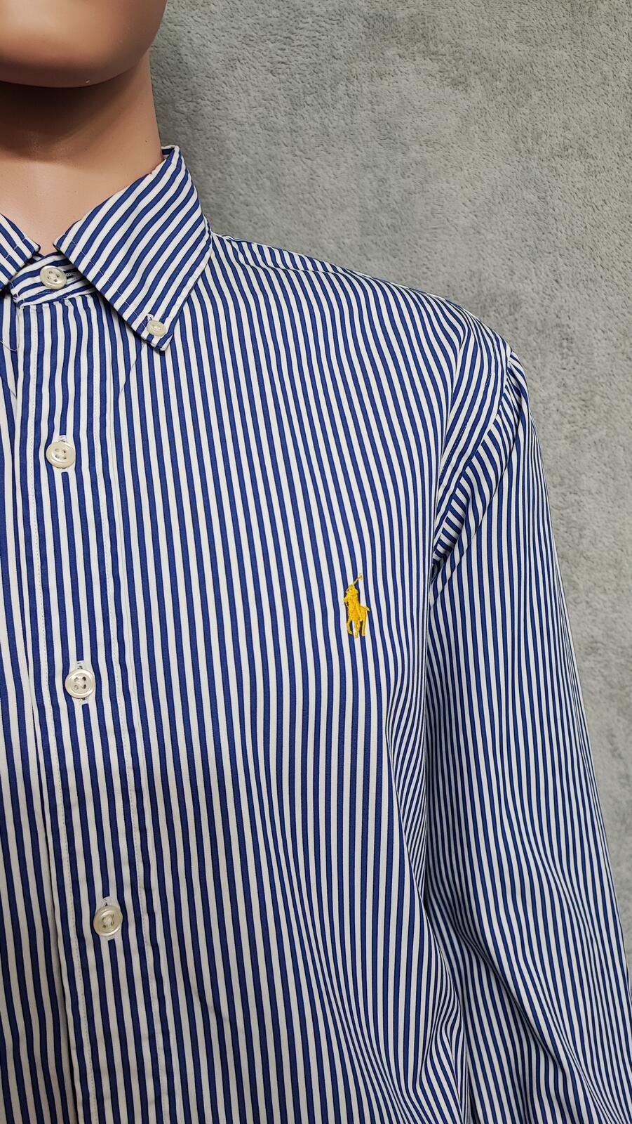 Vintage Polo Ralph Lauren Striped Long Sleeve Shirt Blue White Preppy Size XXL