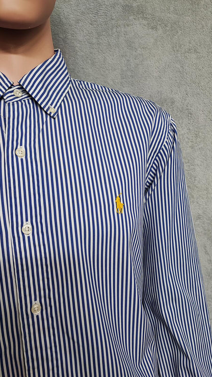Vintage Polo Ralph Lauren Striped Long Sleeve Shirt Blue White Preppy Size XXL
