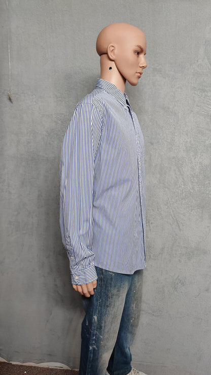 Vintage Polo Ralph Lauren Striped Long Sleeve Shirt Blue White Preppy Size XXL