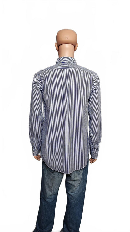 Vintage Polo Ralph Lauren Striped Long Sleeve Shirt Blue White Preppy Size XXL