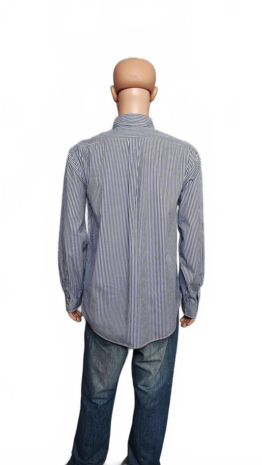 Vintage Polo Ralph Lauren Striped Long Sleeve Shirt Blue White Preppy Size XXL