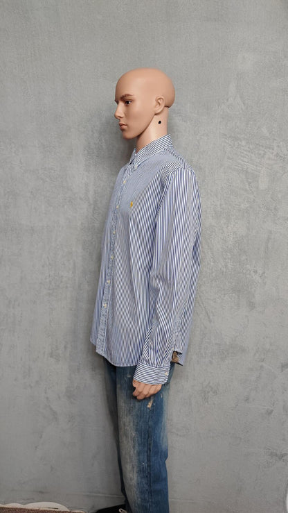 Vintage Polo Ralph Lauren Striped Long Sleeve Shirt Blue White Preppy Size XXL