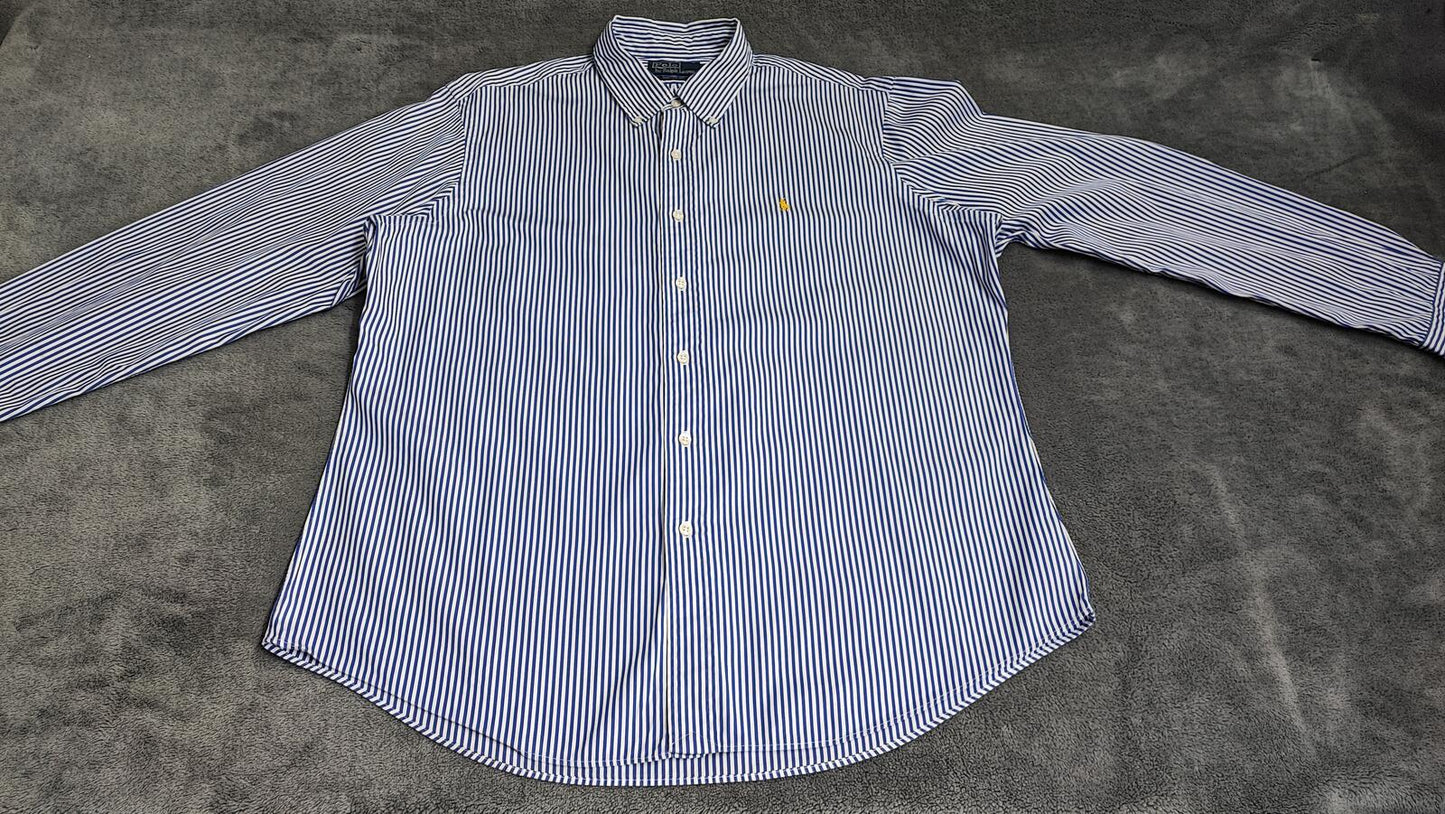 Vintage Polo Ralph Lauren Striped Long Sleeve Shirt Blue White Preppy Size XXL