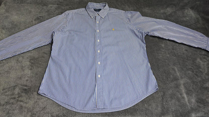 Vintage Polo Ralph Lauren Striped Long Sleeve Shirt Blue White Preppy Size XXL