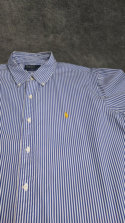 Vintage Polo Ralph Lauren Striped Long Sleeve Shirt Blue White Preppy Size XXL