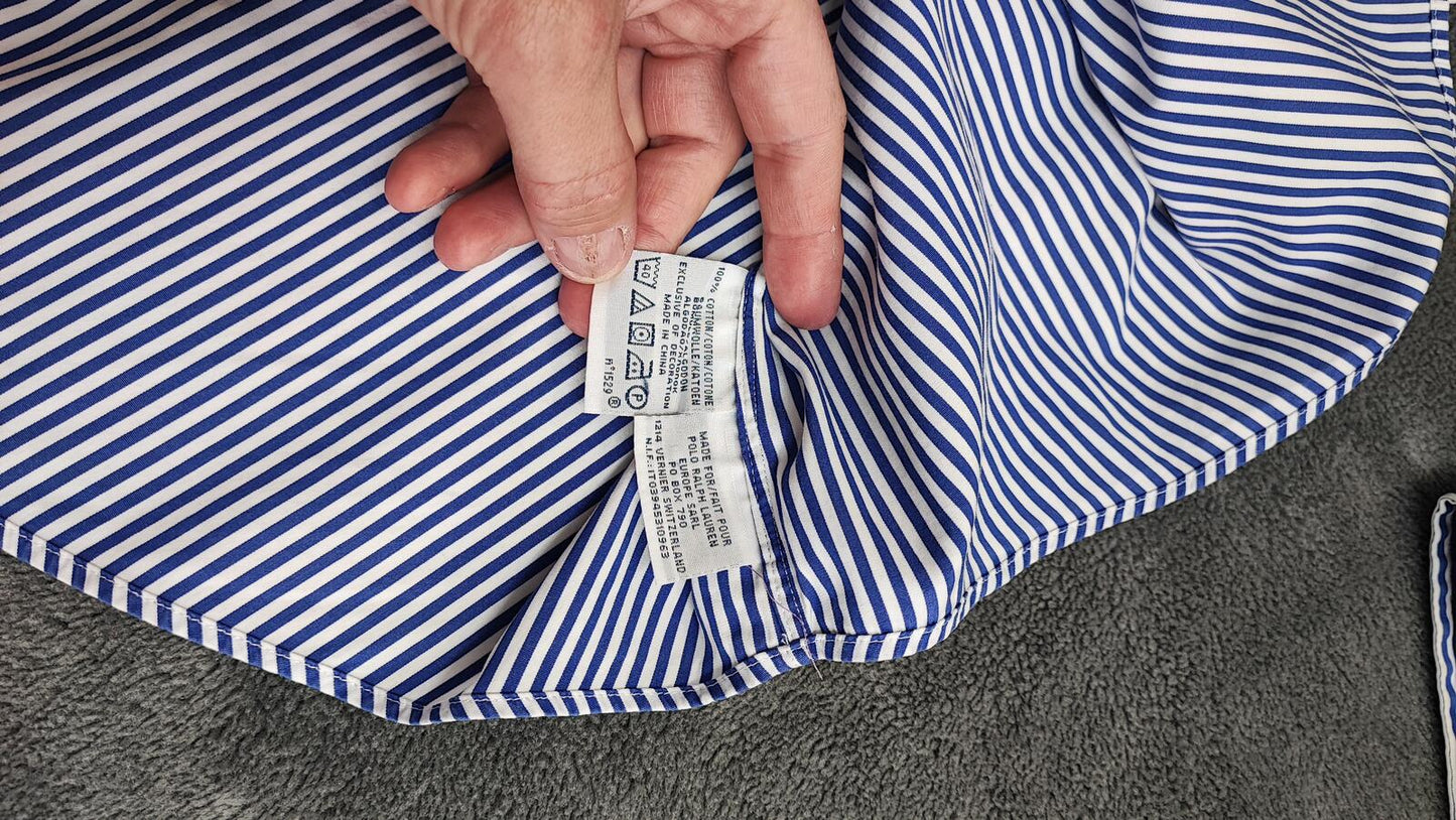 Vintage Polo Ralph Lauren Striped Long Sleeve Shirt Blue White Preppy Size XXL