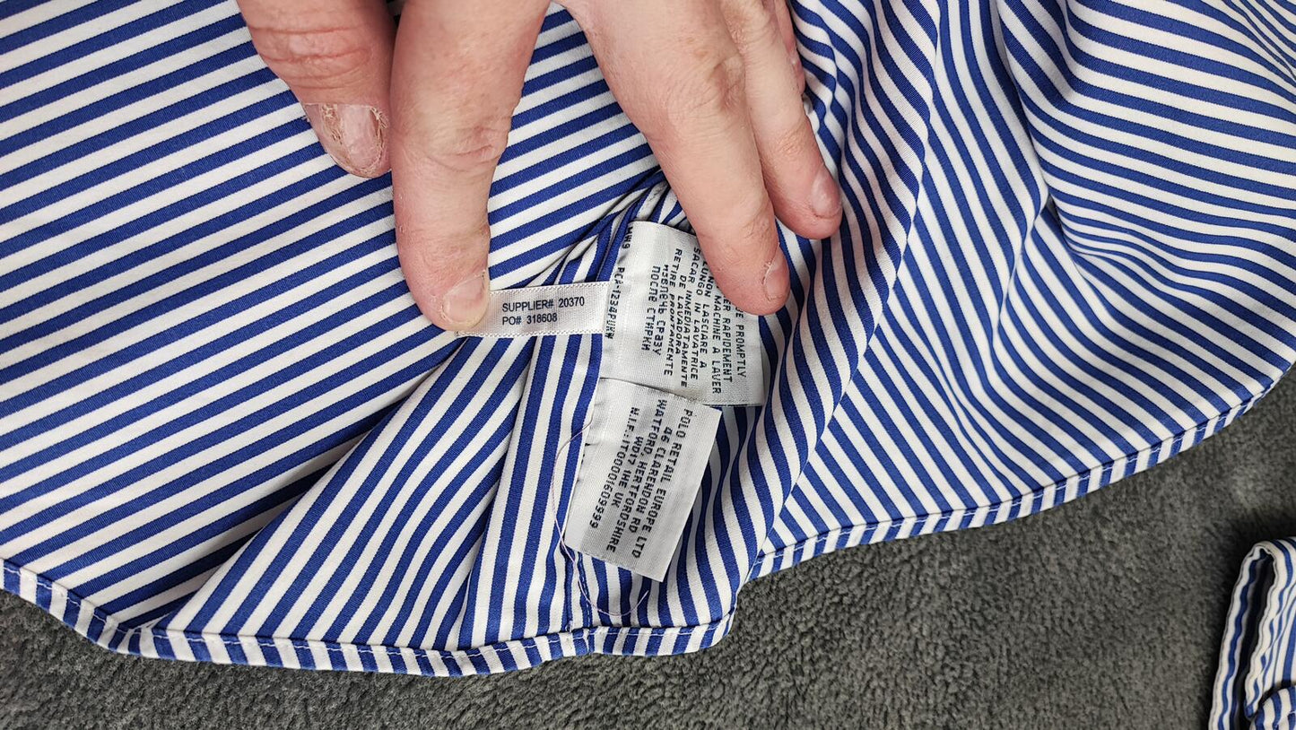 Vintage Polo Ralph Lauren Striped Long Sleeve Shirt Blue White Preppy Size XXL