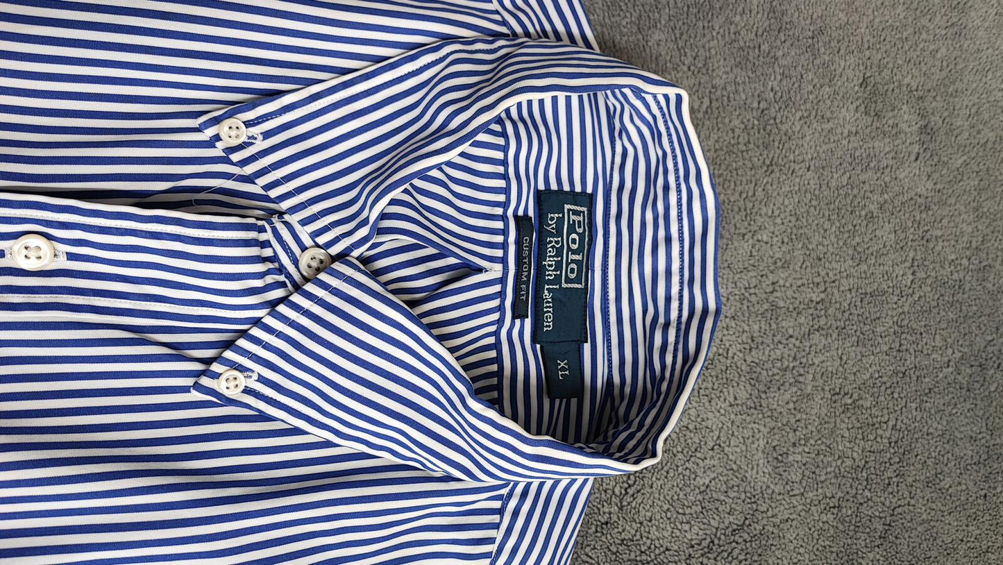 Vintage Polo Ralph Lauren Striped Long Sleeve Shirt Blue White Preppy Size XXL