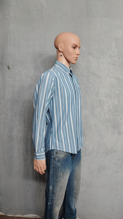 Vintage Tommy Hilfiger Striped Long Sleeve Shirt Blue White Men's Size M/L