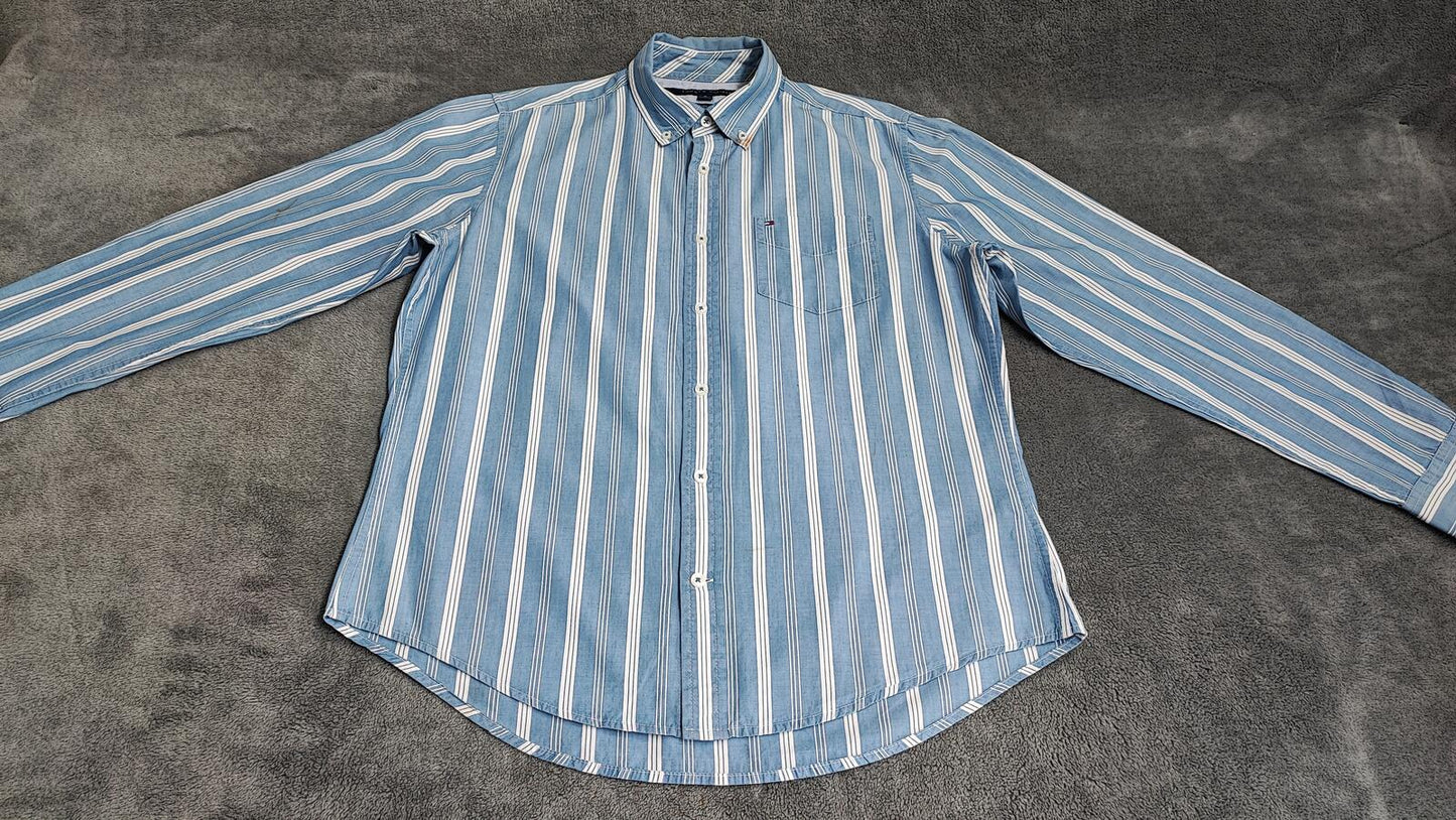 Vintage Tommy Hilfiger Striped Long Sleeve Shirt Blue White Men's Size M/L