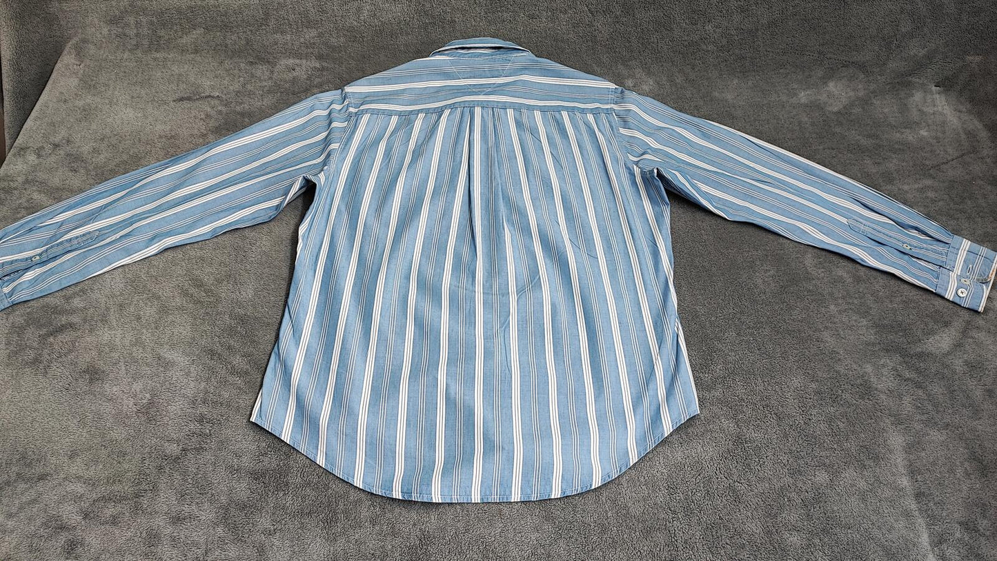Vintage Tommy Hilfiger Striped Long Sleeve Shirt Blue White Men's Size M/L