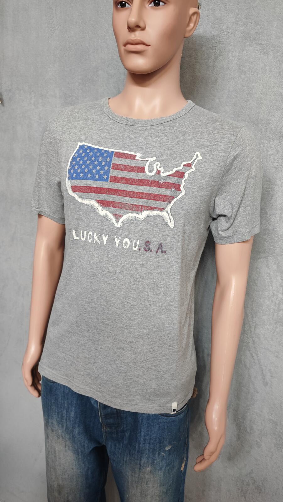 Vintage Lucky You USA Graphic T-Shirt Grey Retro Y2K Men's Size Medium M