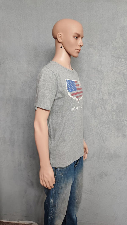 Vintage Lucky You USA Graphic T-Shirt Grey Retro Y2K Men's Size Medium M