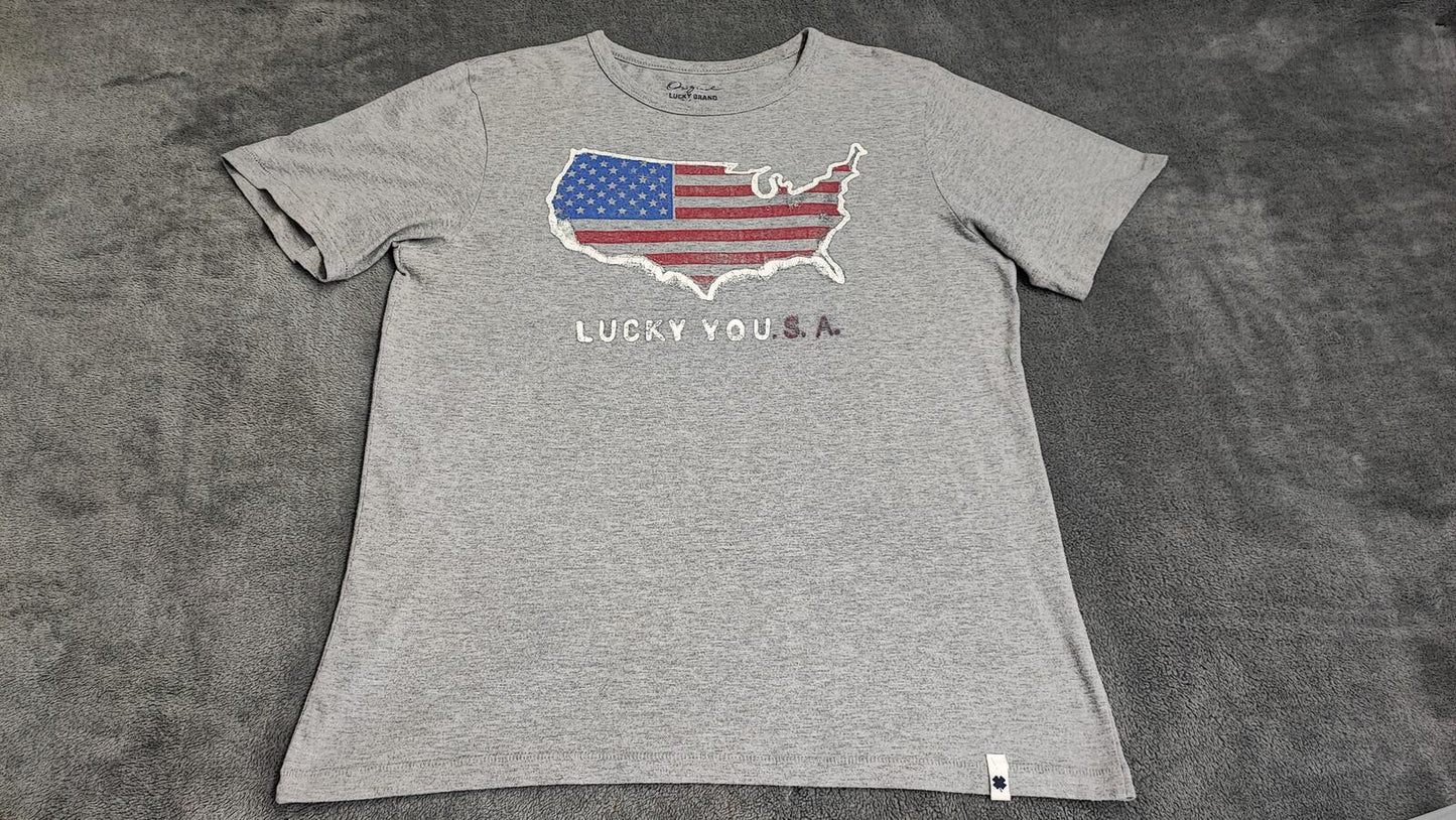 Vintage Lucky You USA Graphic T-Shirt Grey Retro Y2K Men's Size Medium M