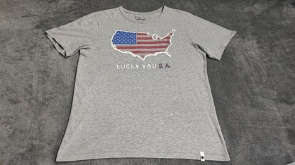 Vintage Lucky You USA Graphic T-Shirt Grey Retro Y2K Men's Size Medium M