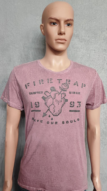 Vintage Firetrap Graphic T-Shirt Pink Retro 90s Streetwear Men's Size Medium M