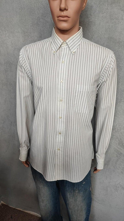 Vintage Chaps Striped Long Sleeve Crest Logo Preppy Casual Shirt Men's Size L