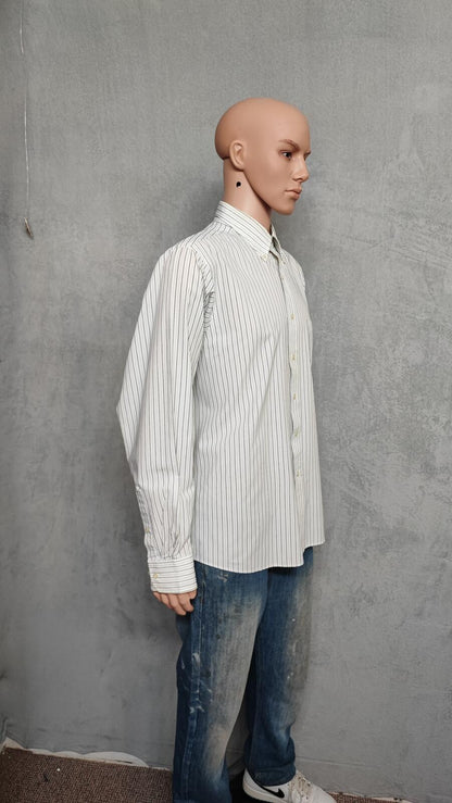 Vintage Chaps Striped Long Sleeve Crest Logo Preppy Casual Shirt Men's Size L