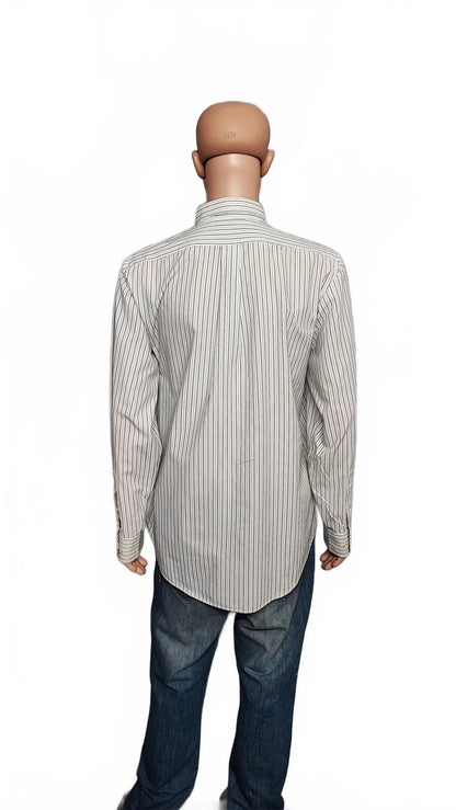 Vintage Chaps Striped Long Sleeve Crest Logo Preppy Casual Shirt Men's Size L