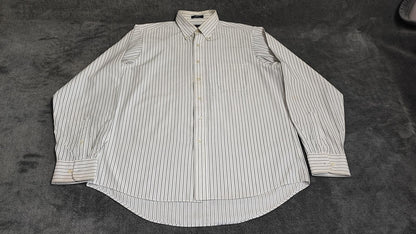Vintage Chaps Striped Long Sleeve Crest Logo Preppy Casual Shirt Men's Size L