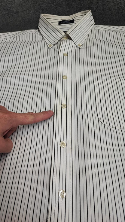 Vintage Chaps Striped Long Sleeve Crest Logo Preppy Casual Shirt Men's Size L
