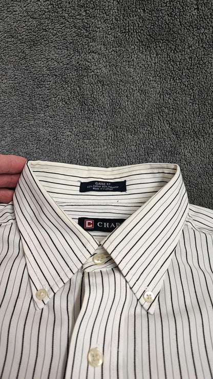 Vintage Chaps Striped Long Sleeve Crest Logo Preppy Casual Shirt Men's Size L