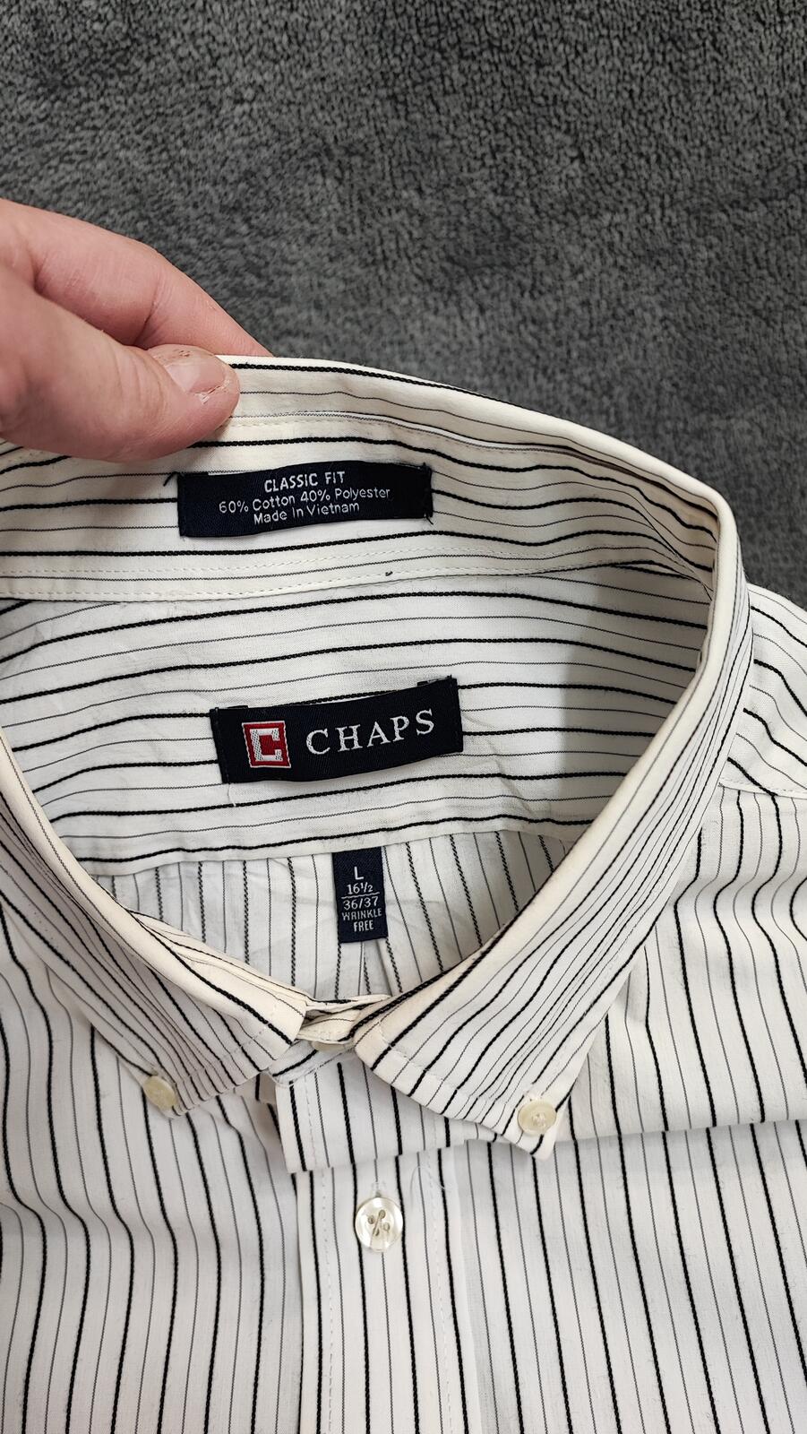 Vintage Chaps Striped Long Sleeve Crest Logo Preppy Casual Shirt Men's Size L