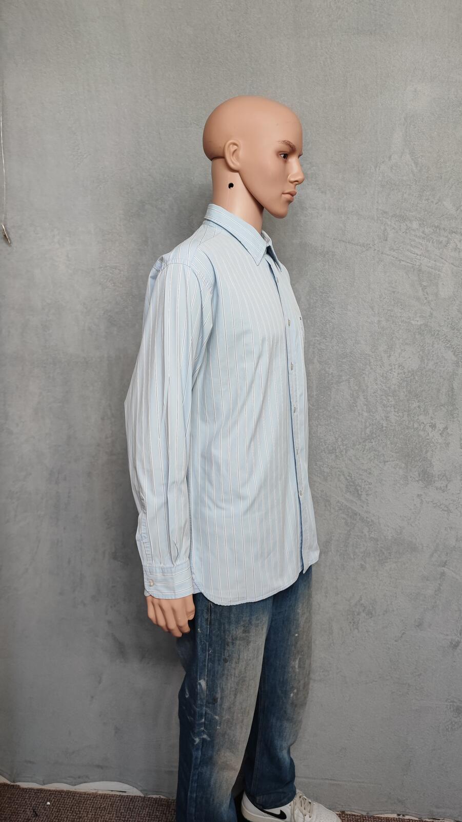 Vintage Tommy Hilfiger Striped Long Sleeve Flag Logo Shirt Blue Men's Size Large