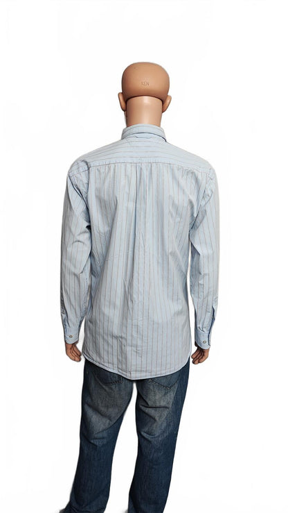 Vintage Tommy Hilfiger Striped Long Sleeve Flag Logo Shirt Blue Men's Size Large