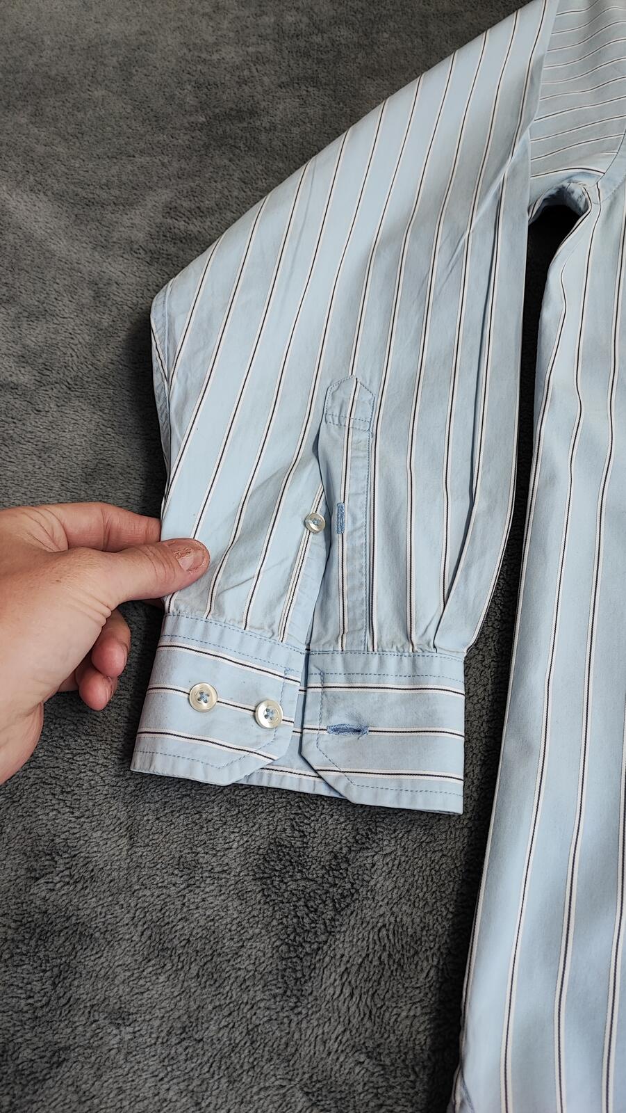 Vintage Tommy Hilfiger Striped Long Sleeve Flag Logo Shirt Blue Men's Size Large