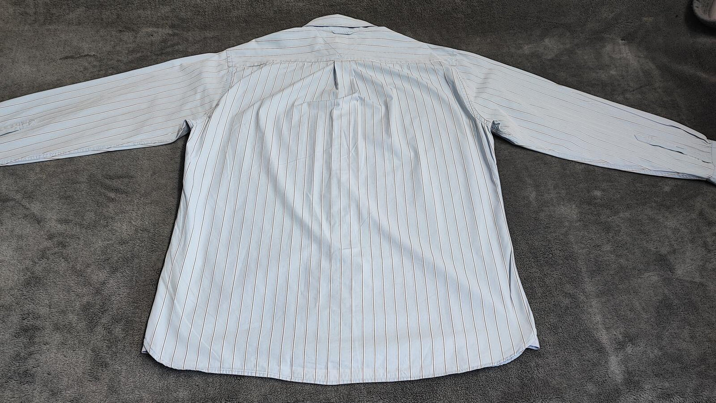Vintage Tommy Hilfiger Striped Long Sleeve Flag Logo Shirt Blue Men's Size Large