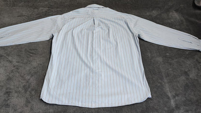 Vintage Tommy Hilfiger Striped Long Sleeve Flag Logo Shirt Blue Men's Size Large