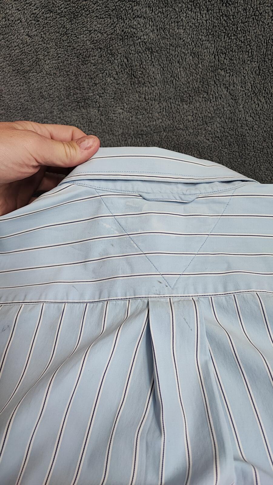 Vintage Tommy Hilfiger Striped Long Sleeve Flag Logo Shirt Blue Men's Size Large