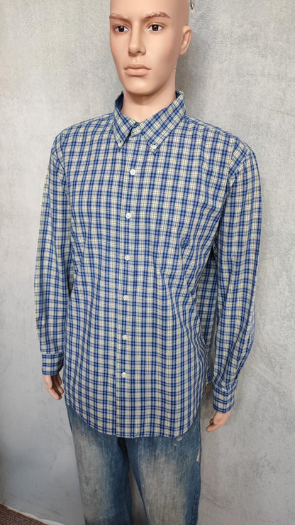 Vintage Chaps Striped Long Sleeve Shirt Blue Yellow Men's Size XXL Oversized